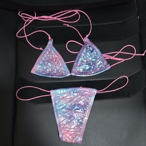 Shiny Iridescent Bikini with Pink Straps